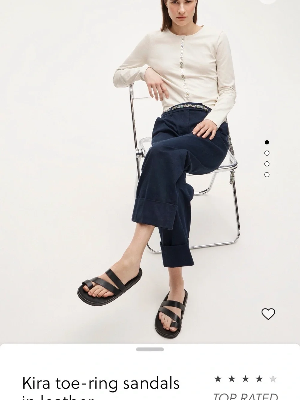 J. Crew Black Leather Toe-Ring Slide Sandals